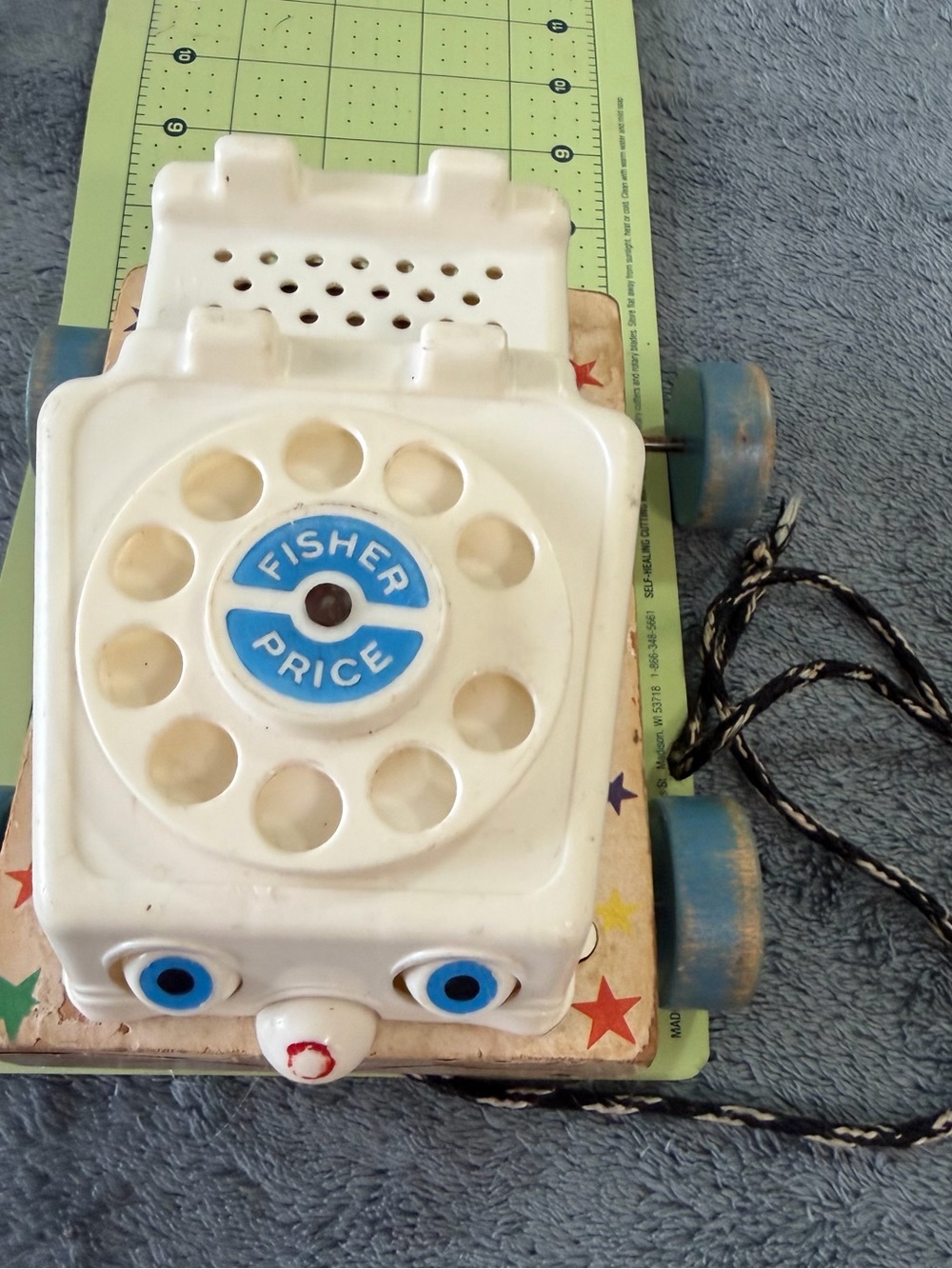 Fisher-Price White and Blue Pull-Along Rotary Phone Toy - missing handset